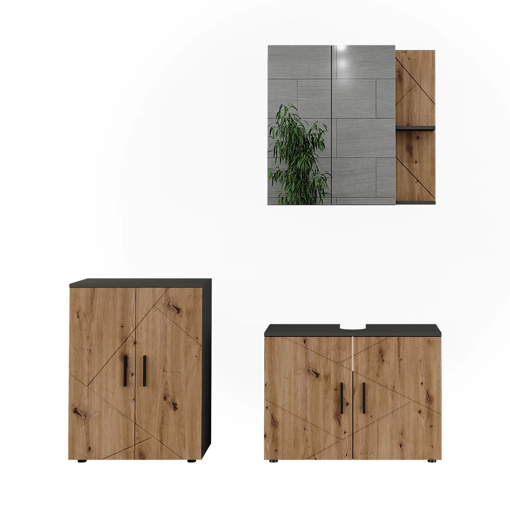 Vicco Set di mobili da bagno Antracite/Artisan 3 parti