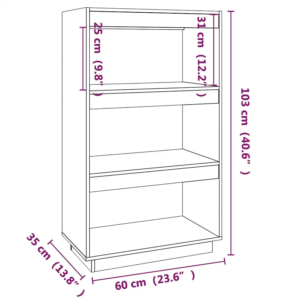 Libreria Divisorio-Scaffale per Libri-Mobile di Stoccaggio Ambra 60x35x103 cm in Massello di Pino