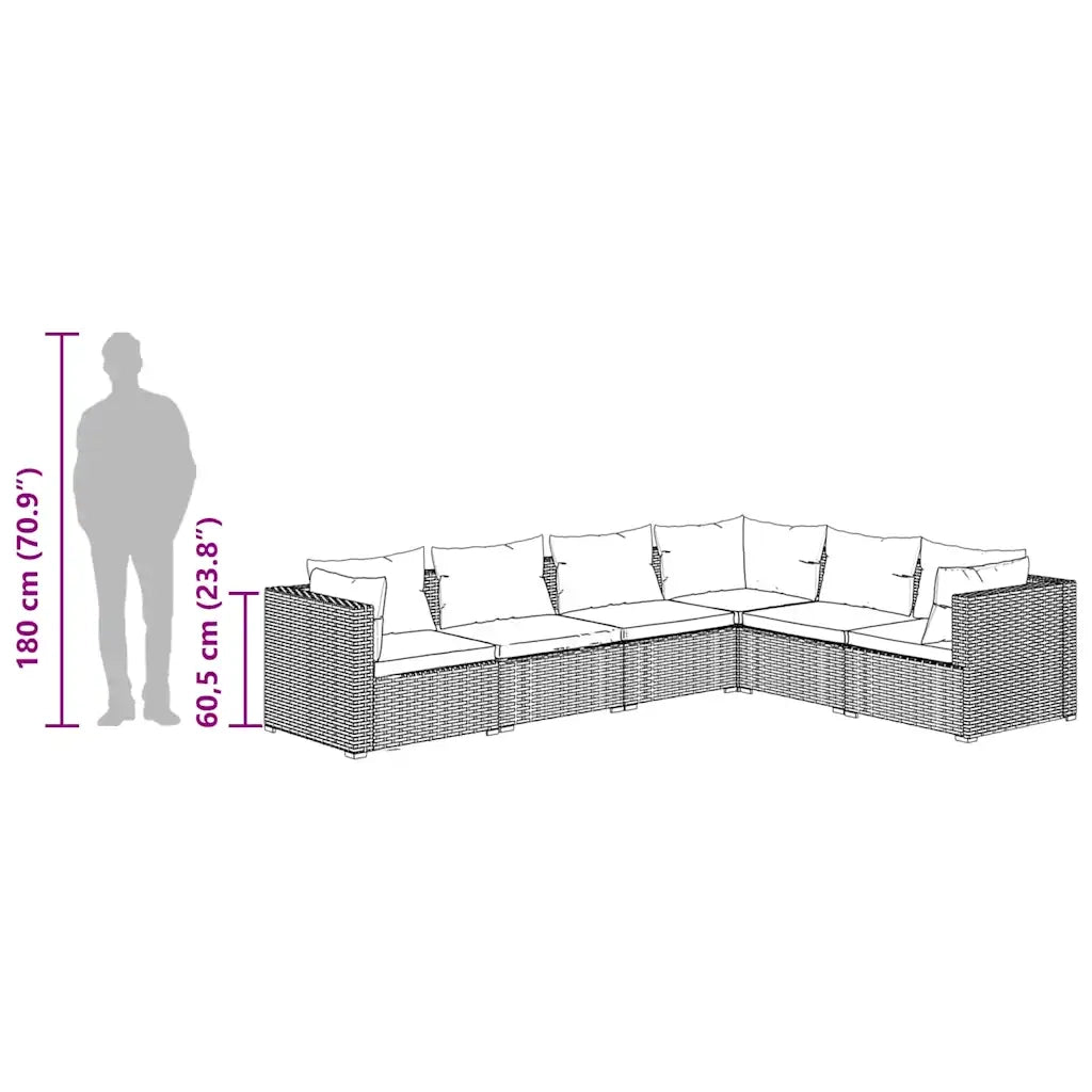 Set Divani da Giardino 6 pz con Cuscini in Polyrattan Grigio 3101717