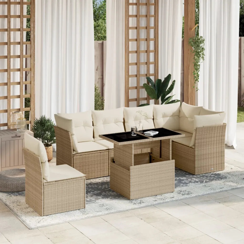 Set Divani da Giardino 7 pz con Cuscini Beige in Polyrattan 3266618