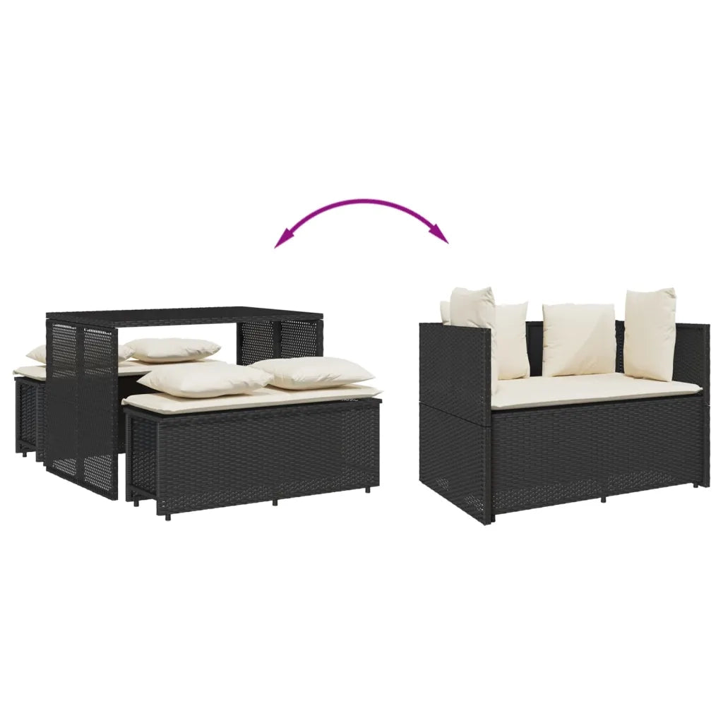 Set da Pranzo da Giardino 3 pz | Set Salotto da Giardino con Cuscini Nero in Polyrattan