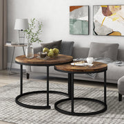 Set di 2 tavolini da caffè rotondi impilabili; MDF marrone; 50 x 70;5 cm e 45;5 x 44 cm
