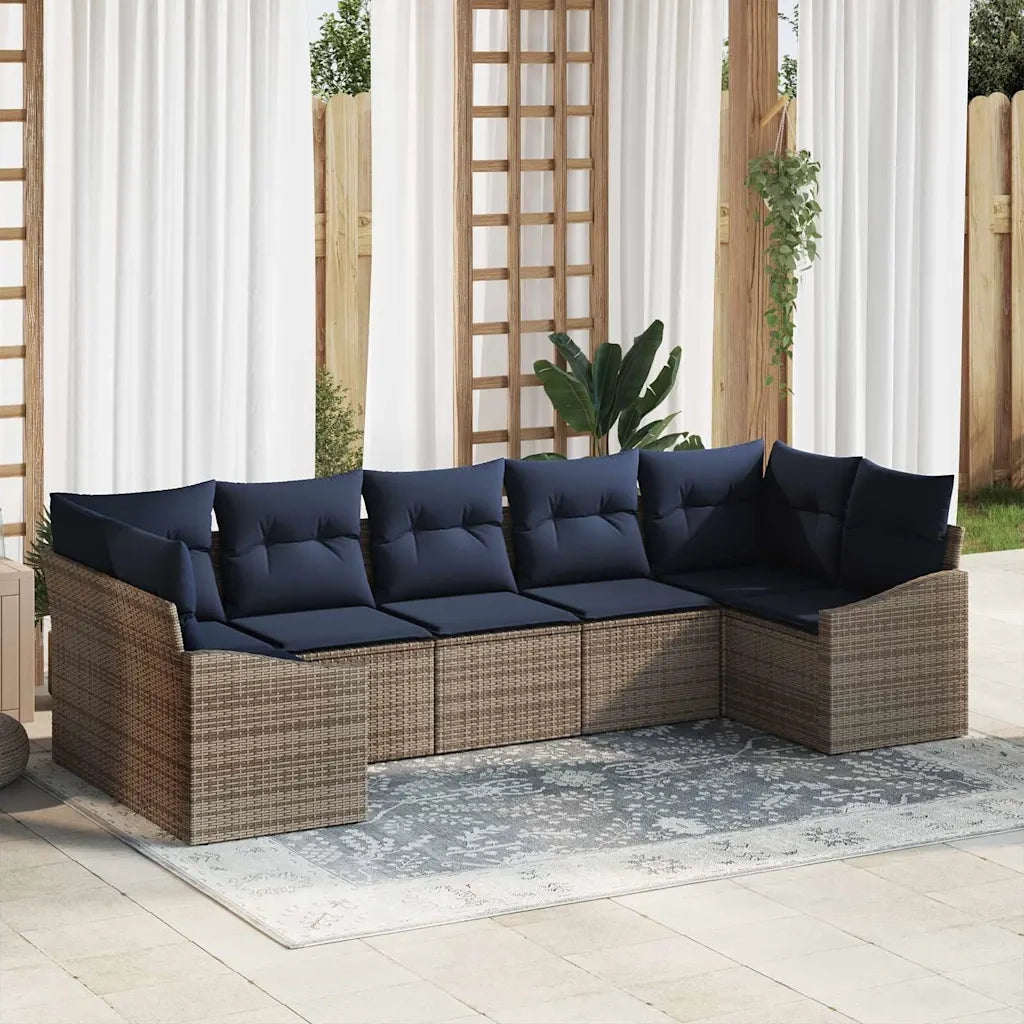 Set Divano da Giardino 7 pcs Grigio e Blu Navy polyrattan 3355544