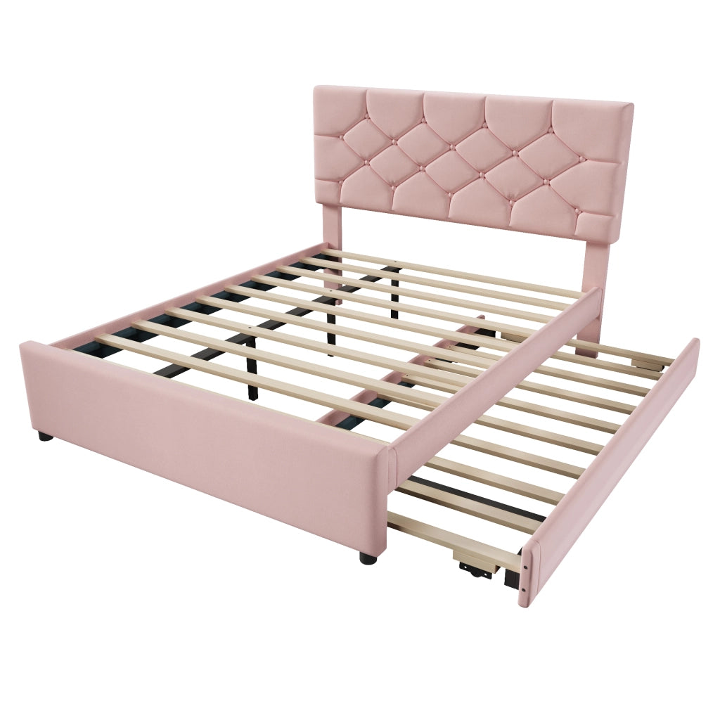 LETTO 140x200 cm in velluto rosa con letto estraibile