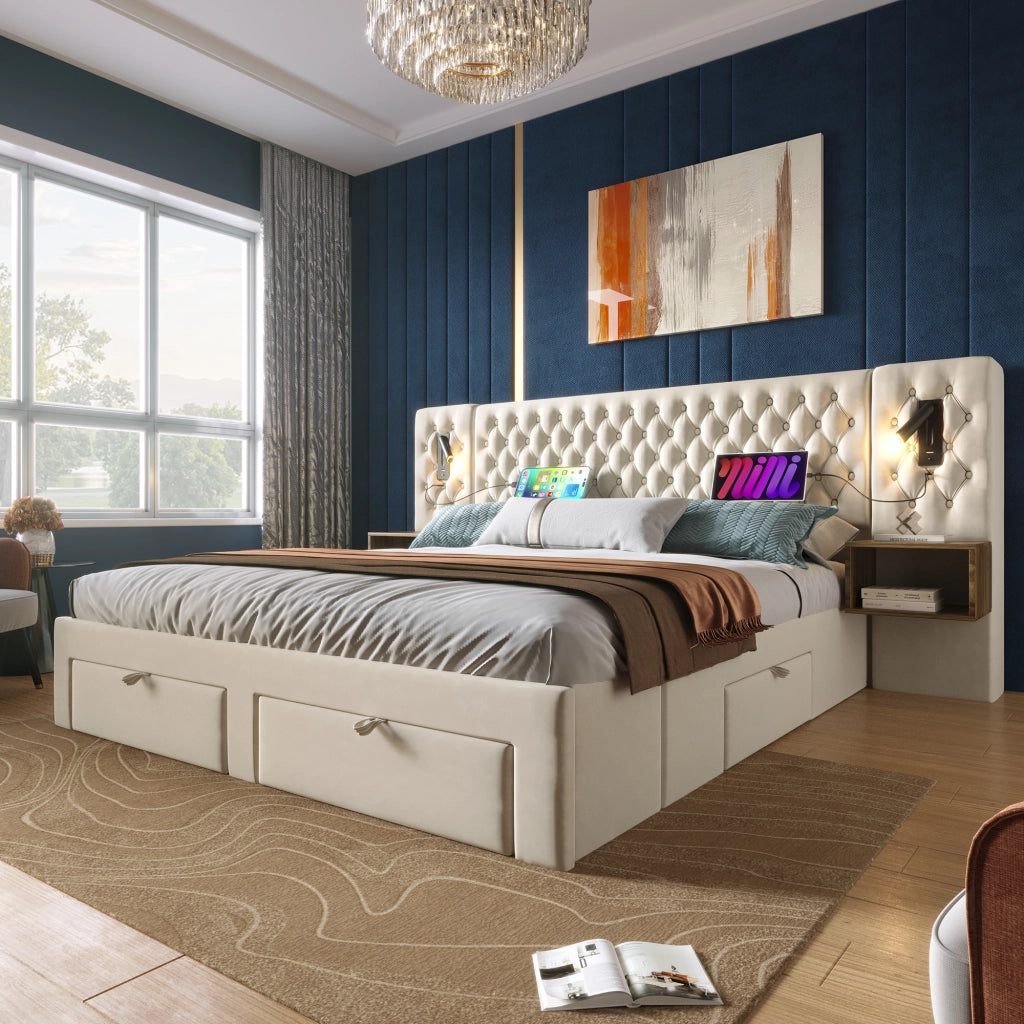 letto imbottito velluto beige 160 x 200 cm