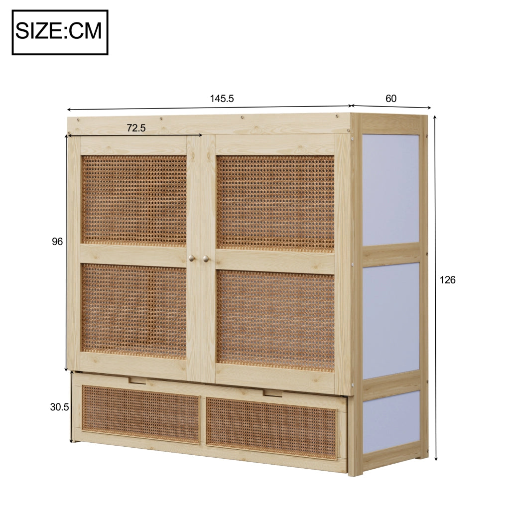 Letto pieghevole singolo 140×200 cm con cassetti e design rattan; senza materasso; legno; color legno