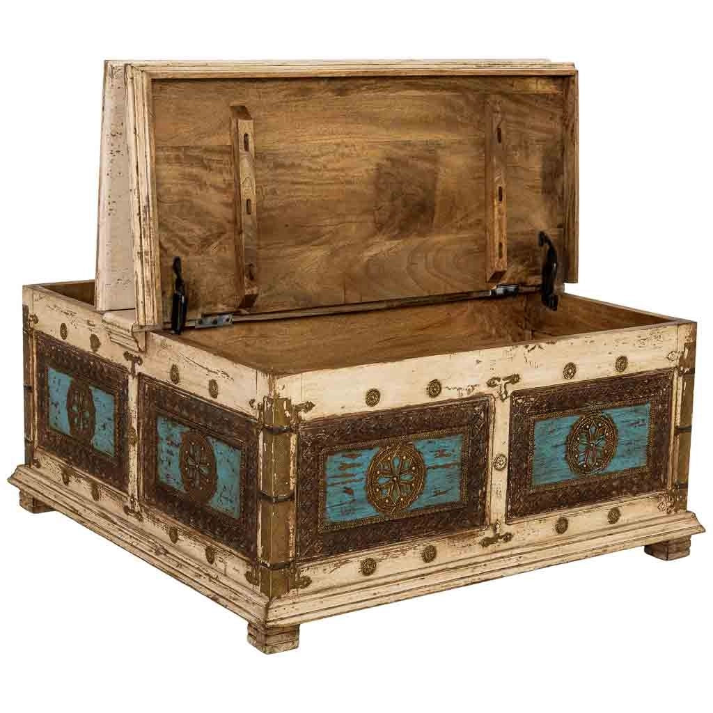 Tavolino artigianale in legno bianco, 100x100x47h cm