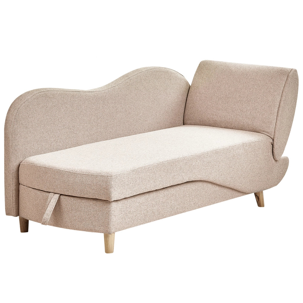 Chaise longue a destra in tessuto marrone chiaro con contenitore per il soggiorno moderno