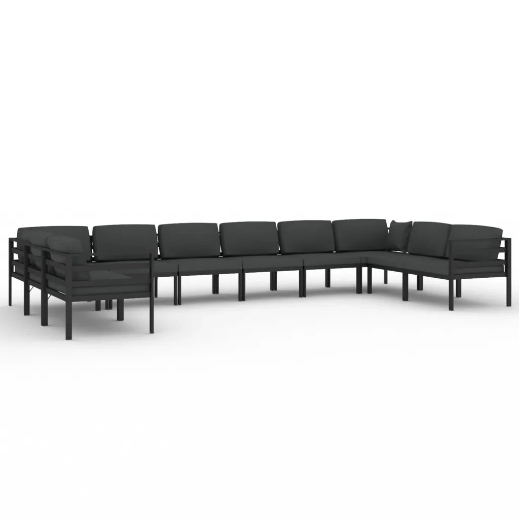 Set Divani da Giardino 10 pz con Cuscini in Alluminio Antracite