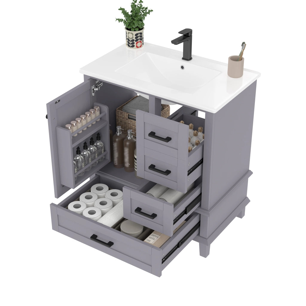 Mobile bagno freestanding con lavabo in ceramica integrato, 76x46x83,5 cm, grigio