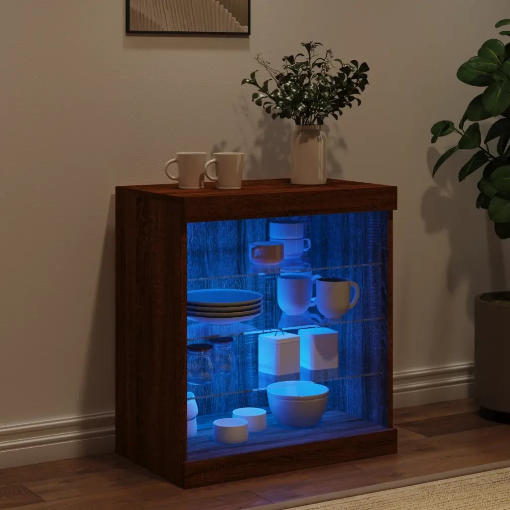 Credenza | Madia | Buffet da pranzo | Armadio da pranzo con Luci LED Rovere Marrone 60,5x37x67 cm