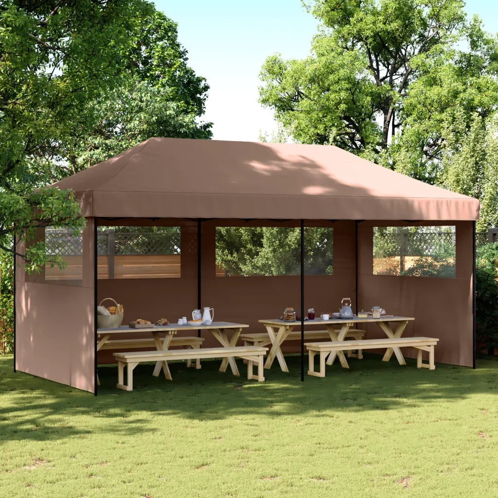 Tendone per Feste Pieghevole Pop-Up con 3 Pareti Marrone 4004948