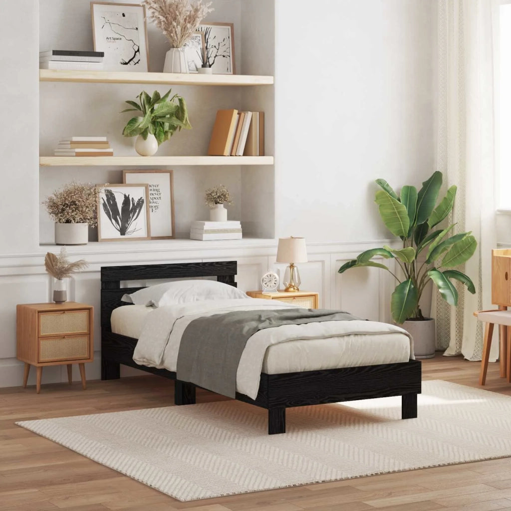 Struttura del letto Rovere Nero 100 x 200 cm Legno multistrato 863639