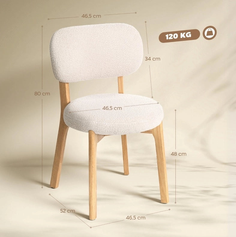 Set di 2 sedie da pranzo 46.5x52x80 cm con seduta ampia; schienale curvo; legno; crema