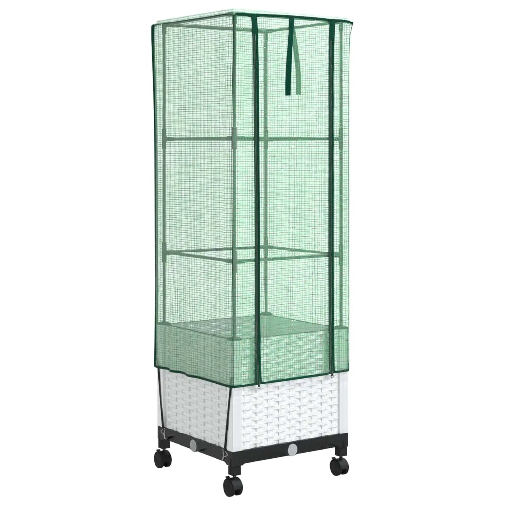 Vaso da Giardino con Copertura per Serra e Ruote Bianco PP 3422933