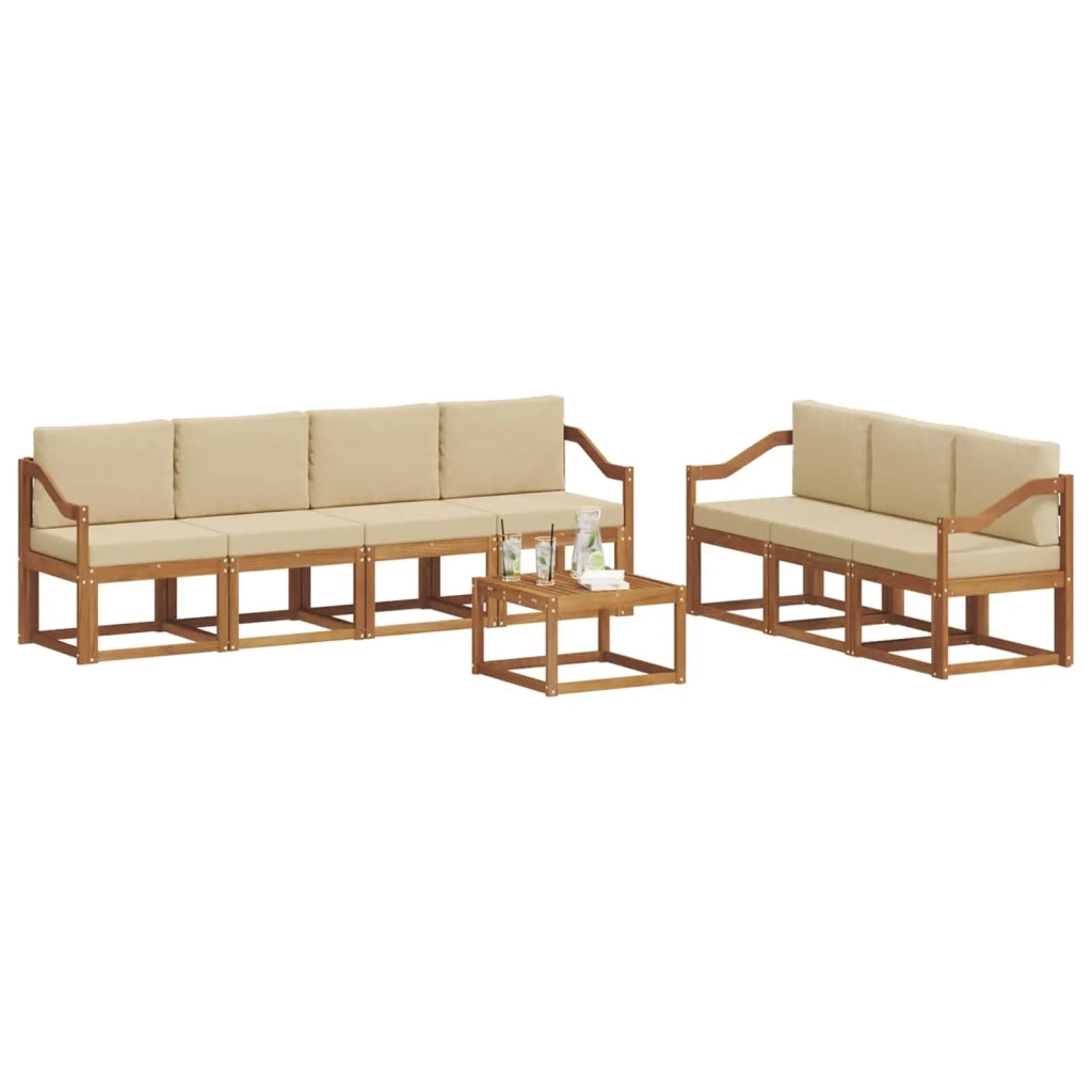 Set di divani da esterno con cuscino 8 pcs Naturale e Beige