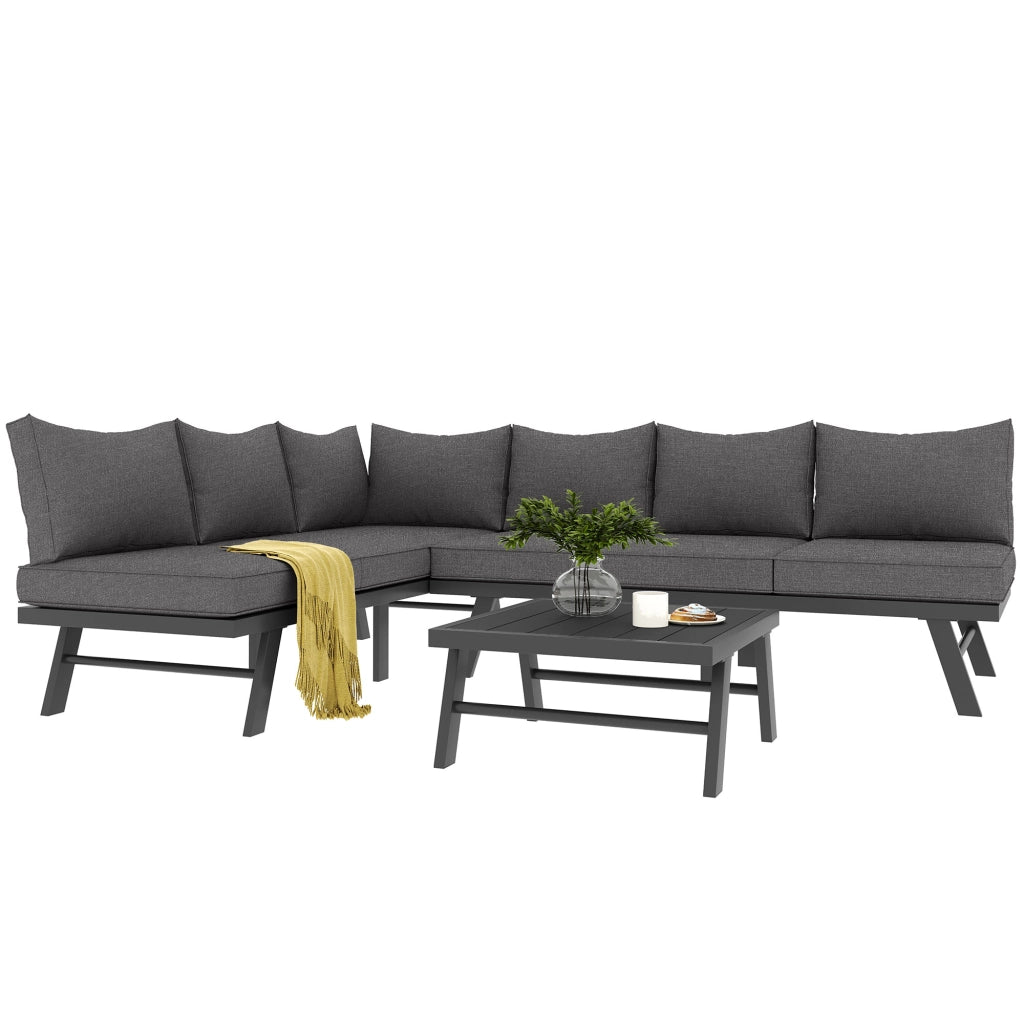 Set Divano da Giardino 5-6 Posti ¨C MINIMAL ¨C 2 Divani 3 Posti, Tavolo, 7 Cuscini Grigi, Ferro Antracite
