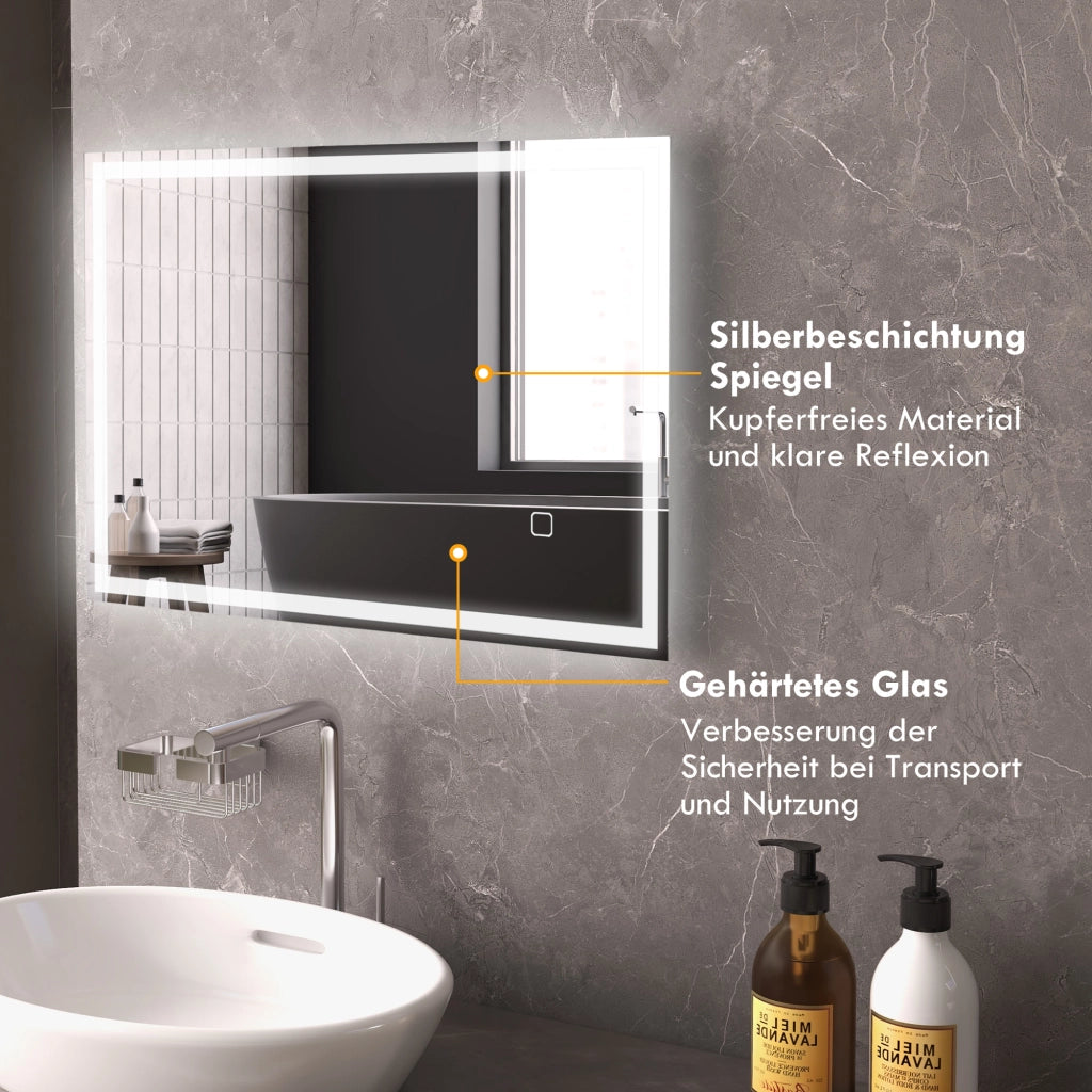 Specchio da Bagno LED con Interruttore a Tocco ¨C Minimal ¨C Bianco