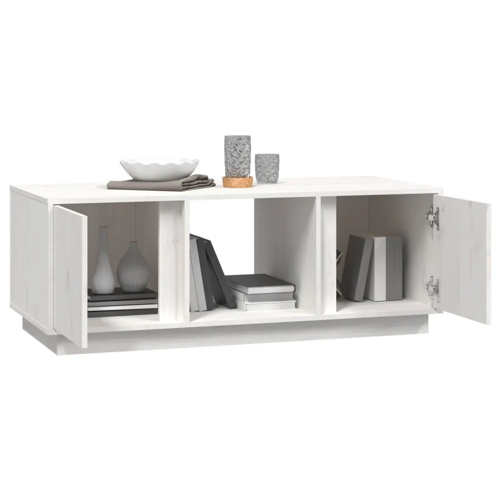 Tavolino da Salotto Bianco 110x50x40 cm Legno Massello di Pino cod mxl 26095
