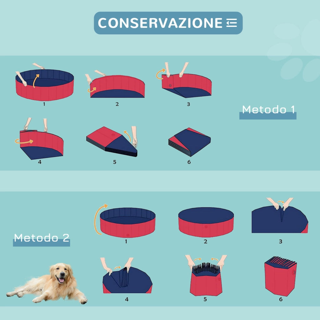 Piscina per Animali Domestici in Plastica Bordo Stabile Ø160x30 cm Rossa