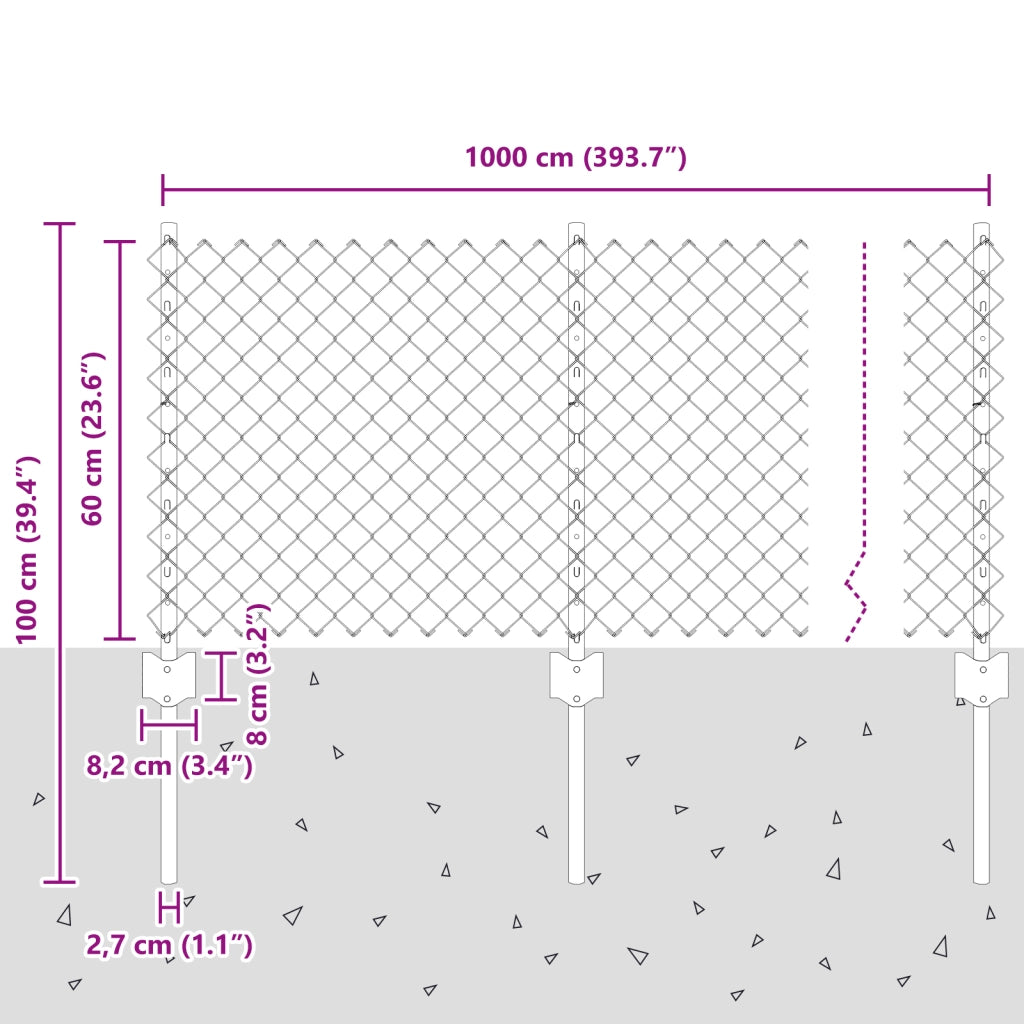 Recinzione a Maglie Metalliche con 10 Pali U Verde 0.6x10 m Acciaio