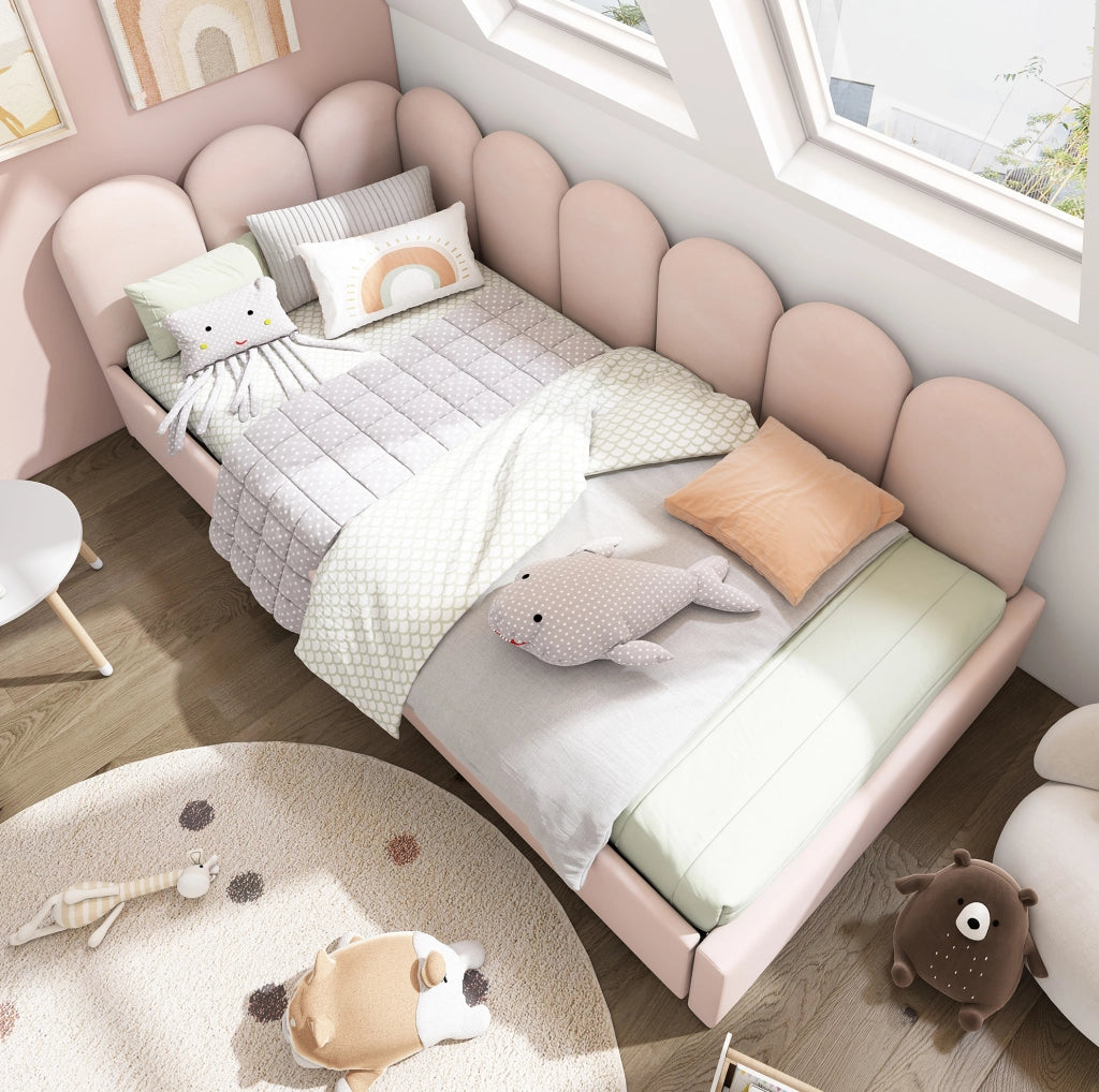 Letto singolo 90x190 cm con 2 cassetti; velluto rosa