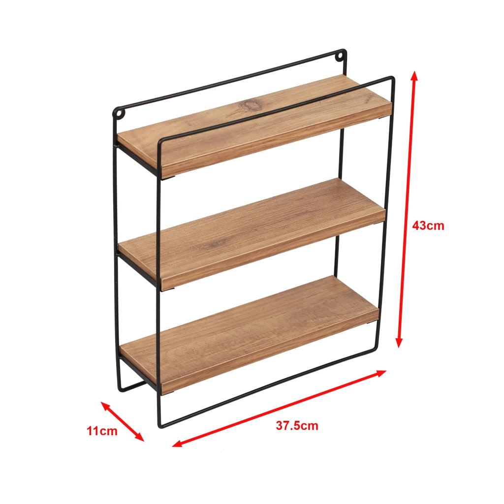 Mensola da parete Skovbo a 3 ripiani 43 x 37,5 x 11 cm effetto legno nero 03_0007049
