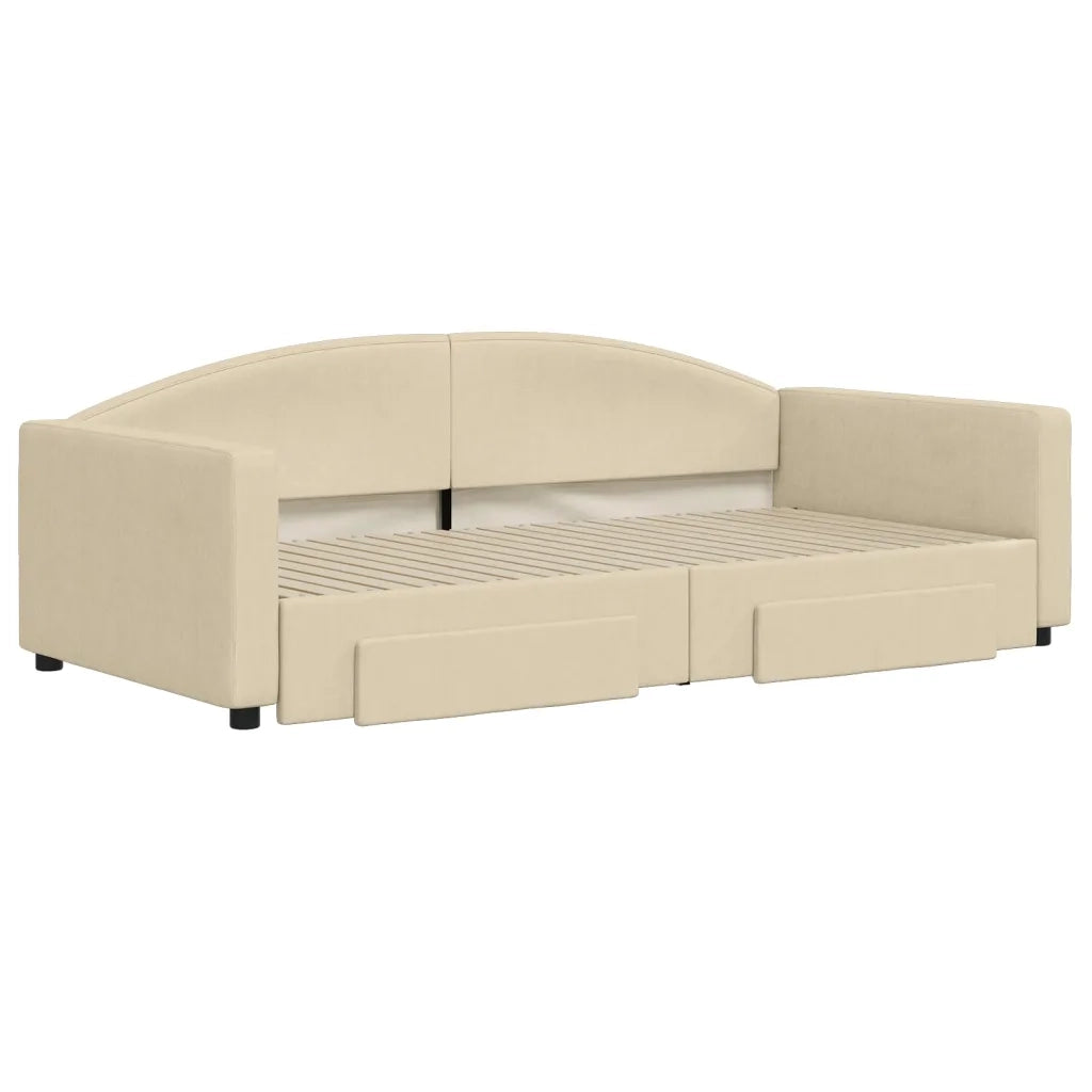 Divano Letto Estraibile con Cassetti Crema 100x200cm in Tessutocod mxl 106656
