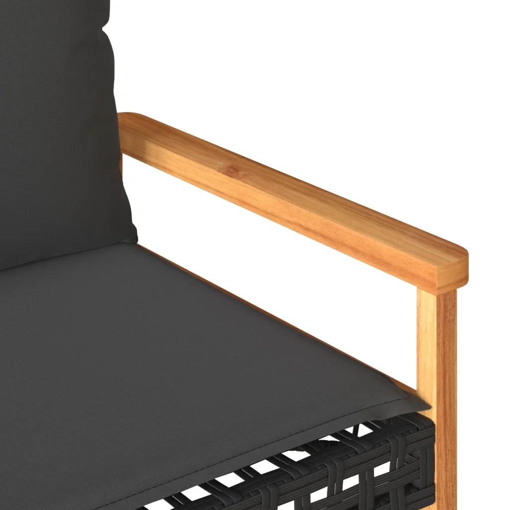 Panca da Giardino con Cuscino Nera in Polyrattan e Legno Acacia 633238