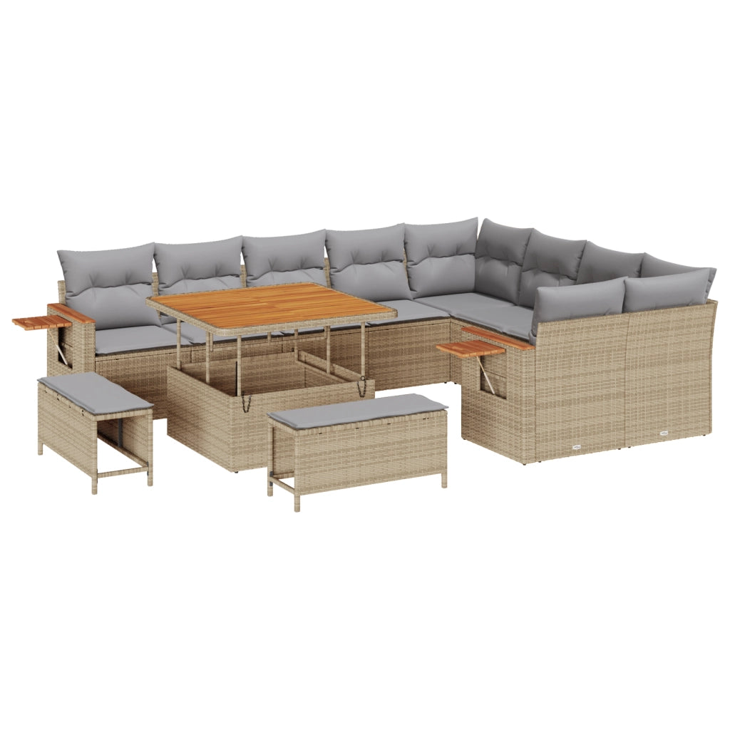 Set Divano da Giardino  da 12 Pezzi con Cuscini Beige in Polyrattan Acacia
