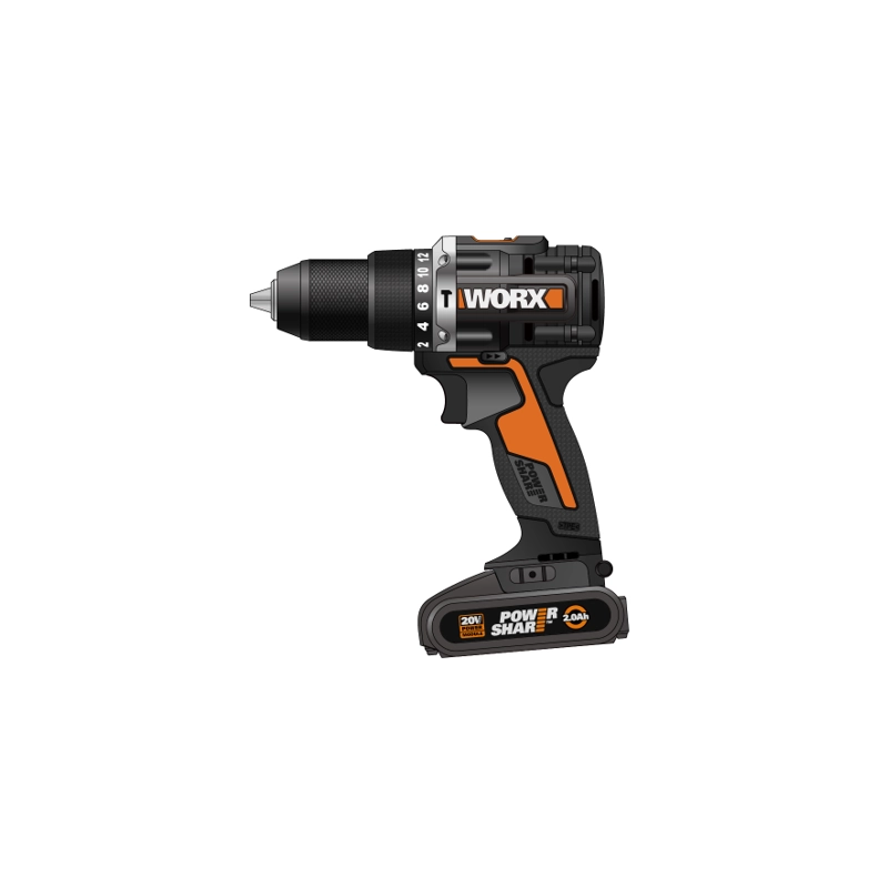 Trapano Avvitatore con Percussione WX352 20V Brushless 60Nm Mandrino 13mm con 2 Batterie 2Ah - Worx