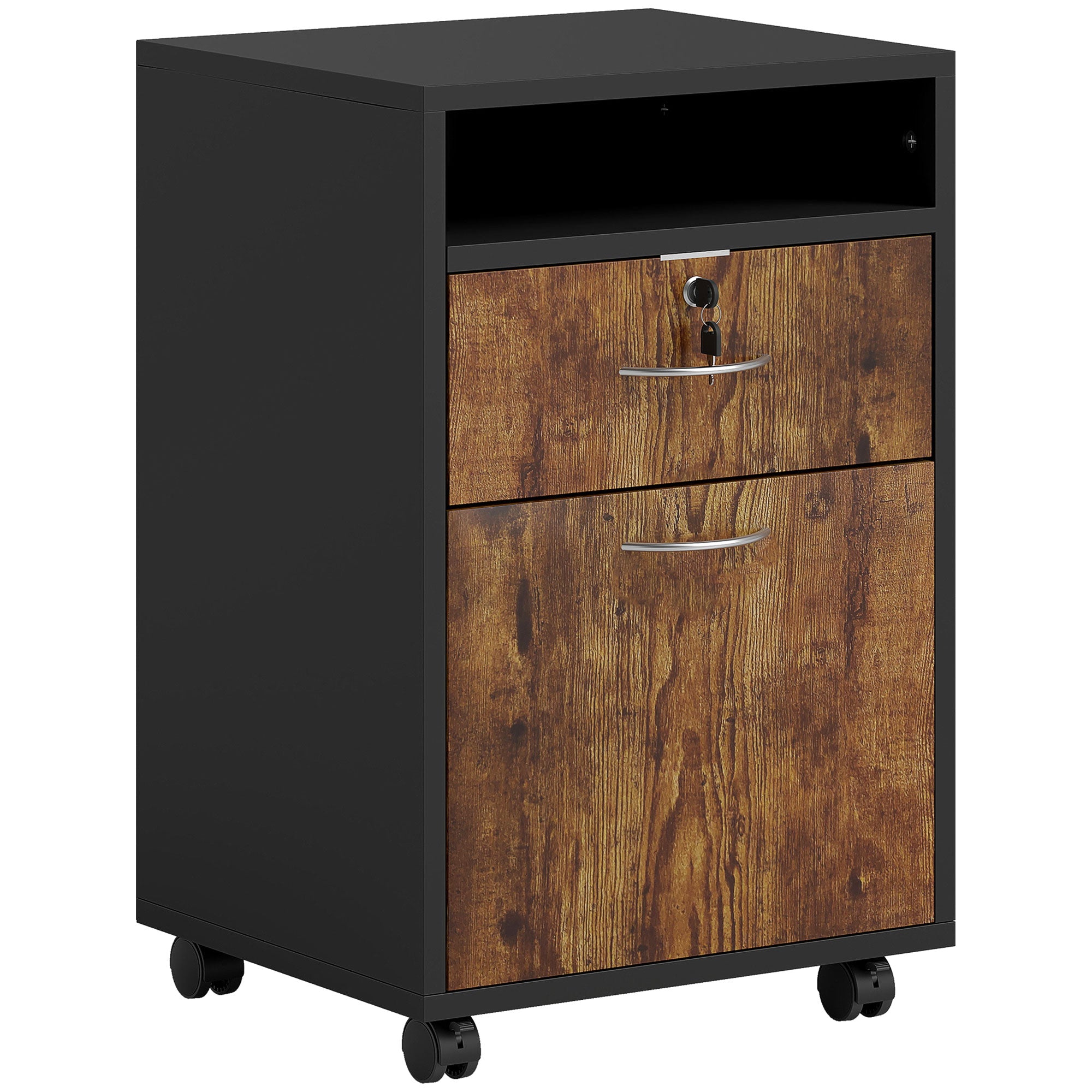 Mobiletto Ufficio con Cassetto e Ruote 40x35x60 cm in Legno Marrone