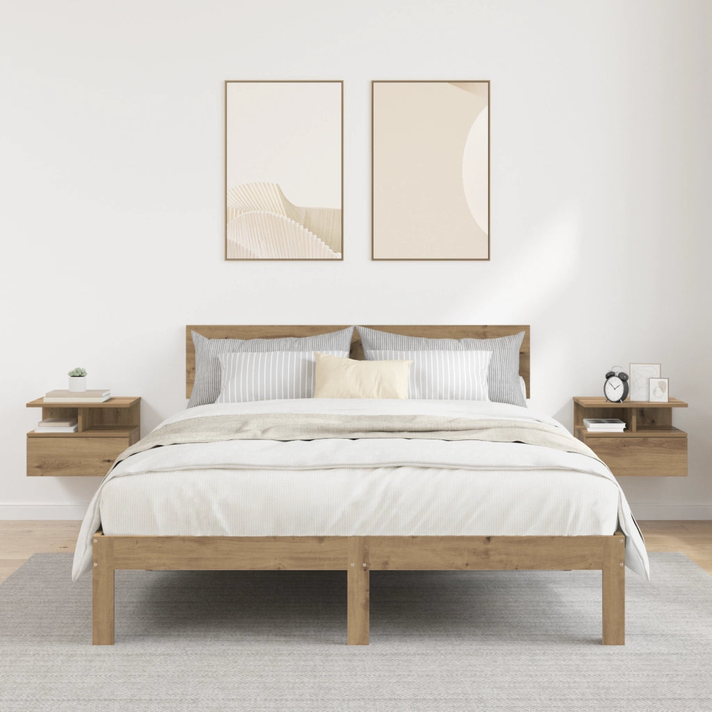 Comodini Sospesi 2 pz Rovere Artigianale 40x31x27 cm Legno Ingegnerizzato