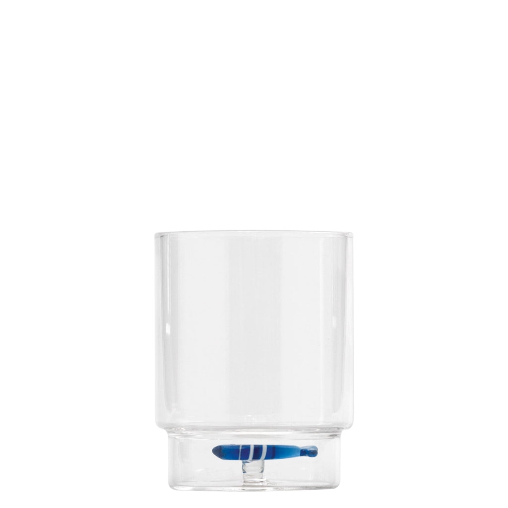 Zafferano Set 6 Bicchieri Teca Tumbler Collezione Mare Decoro Sardina in Vetro Borosilicato Lavorati a Mano Alta Resistenza Design Impilabile