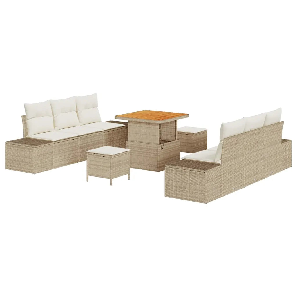 Set Divano da Giardino con cuscino 9 pcs Beige polyrattan