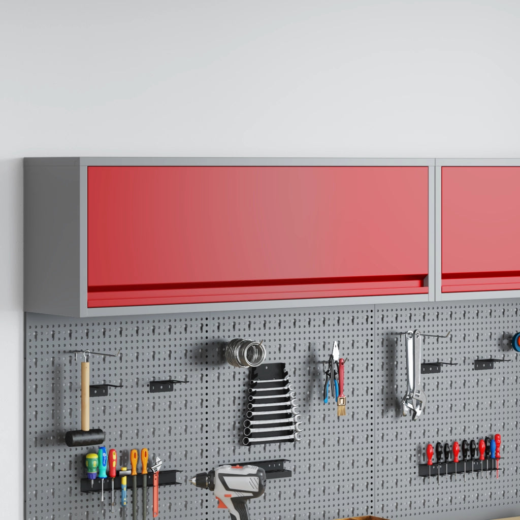 Armadio per attrezzi montato a parete con porta a sollevamento a gas, Rosso, 100x25x35 cm
