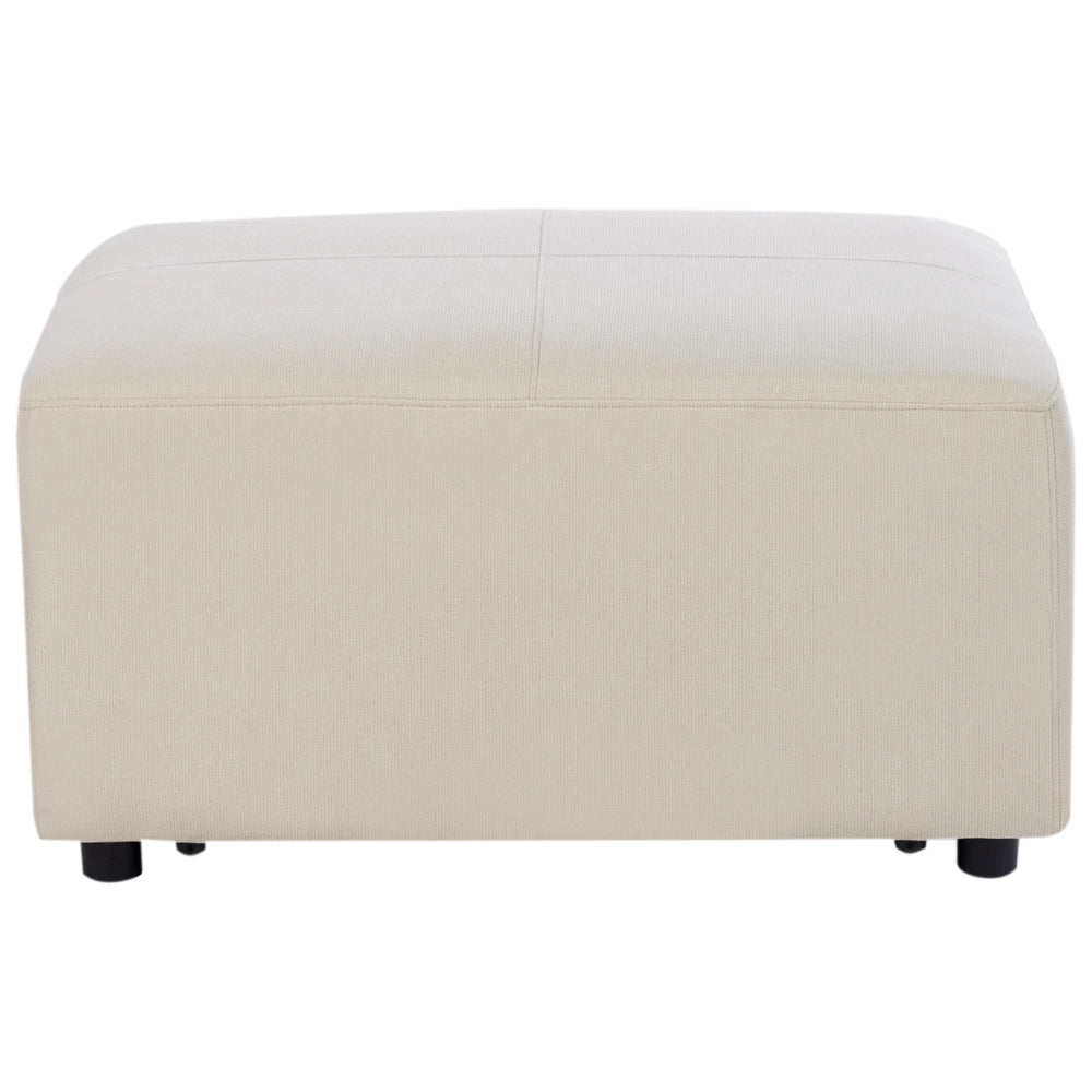 Divano stile moderno ad angolo con pouf in tessuto beige chiaro a destra