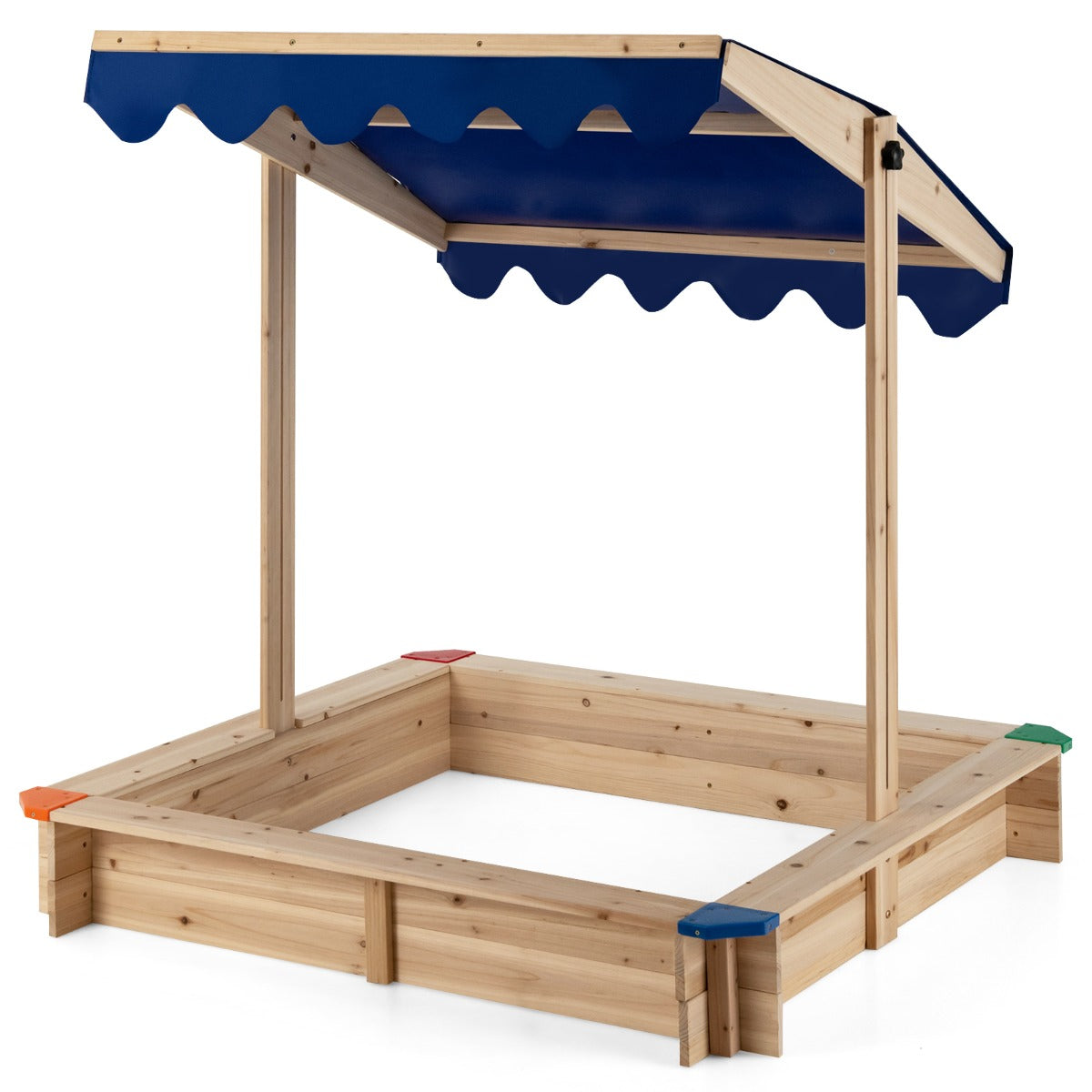 Sabbiera in legno di abete con tetto regolabile e basculante sabbiera da esterno con design senza fondo portata 90 kg per 3 anni + 20_0007744