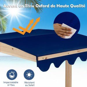 Sabbiera in legno di abete con tetto regolabile e basculante sabbiera da esterno con design senza fondo portata 90 kg per 3 anni + 20_0007744