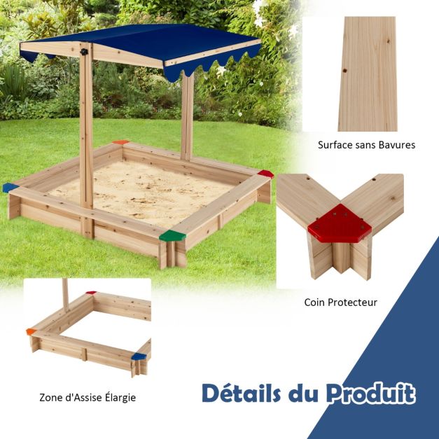 Sabbiera in legno di abete con tetto regolabile e basculante sabbiera da esterno con design senza fondo portata 90 kg per 3 anni + 20_0007744