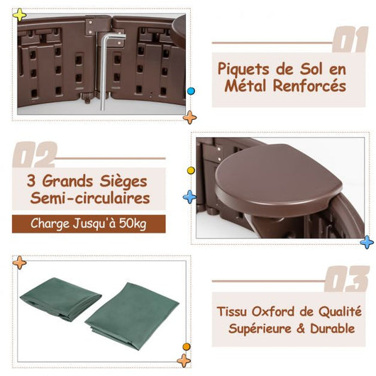 Sabbiera rotonda per bambini 120 x 120 x 21 cm plastica con coperchio impermeabile sedili in telone integrato rivestimento inferiore marrone 20_0007746