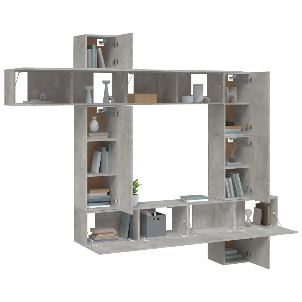 Set di Mobili Porta TV 9 pz Grigio Cemento in Legno Multistrato 3114657
