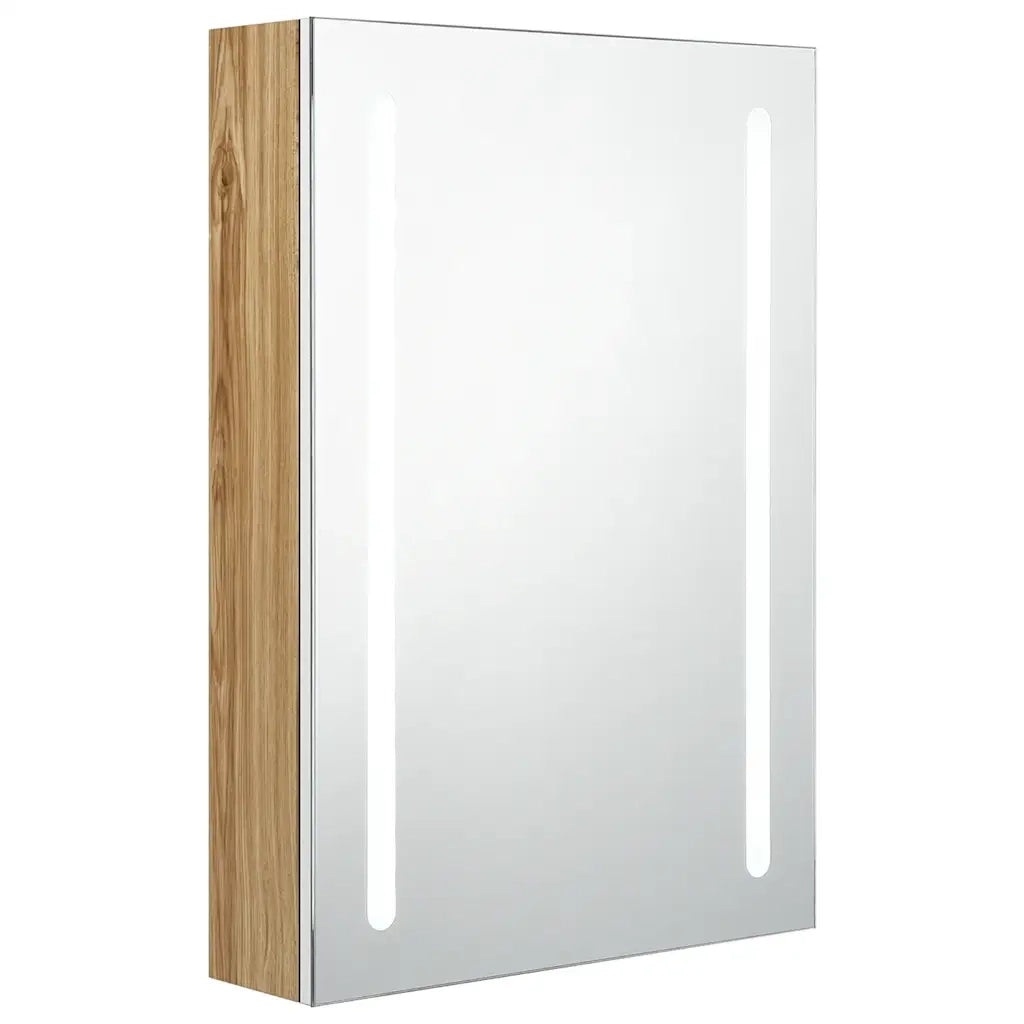 Armadietto Bagno | Armadio da bagno con Specchio e LED Bianco e Rovere 50x13x70 cm