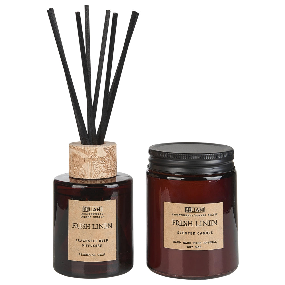 Set di fragranze 100% candela di soia bastoncini profumati diffusore d'ancia confezione di vetro scuro lino fresco Dark Elegance