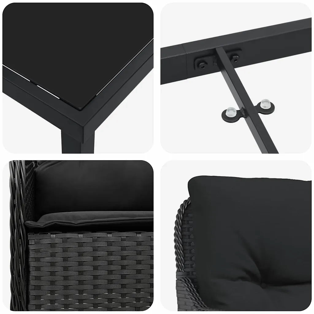 Set da Pranzo per Giardino con cuscino 7 pcs Nero polyrattan 3380152