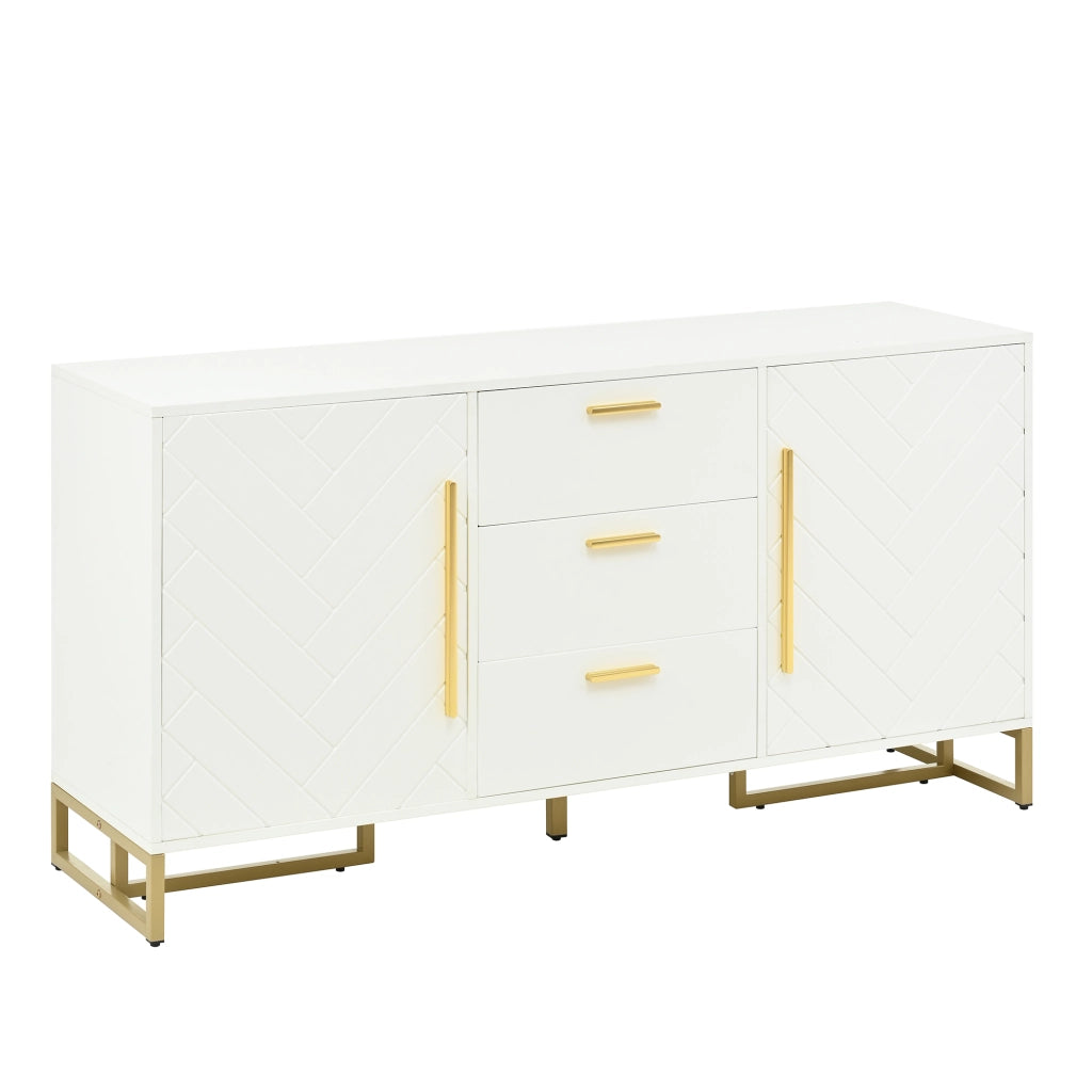 Credenza con 2 ante; 3 cassetti e ripiani regolabili per soggiorno in MDF e PB 145×40×75 cm bianco