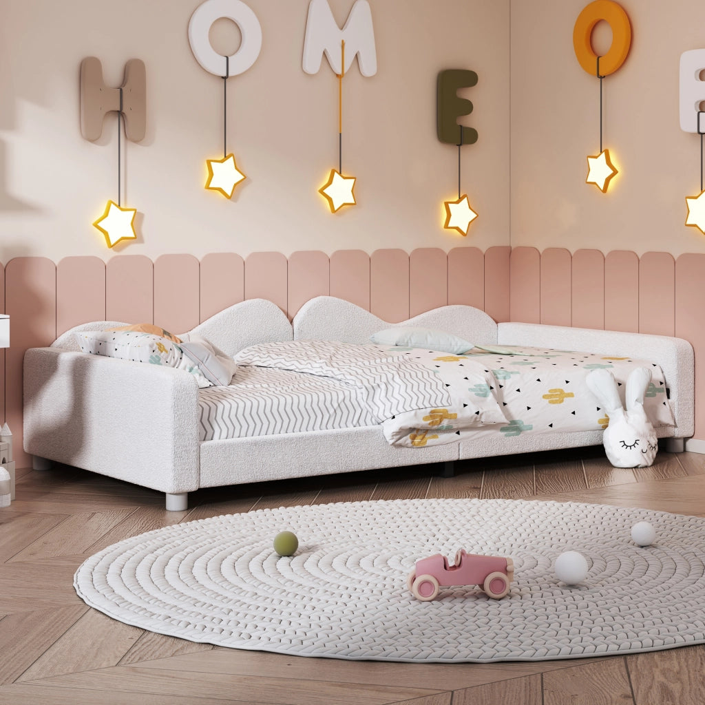 OKWISH Letto Bambino 90×200 cm, Letto Singolo con Schienale, Braccioli, Testiera e Pediera, senza Materasso, Bianco