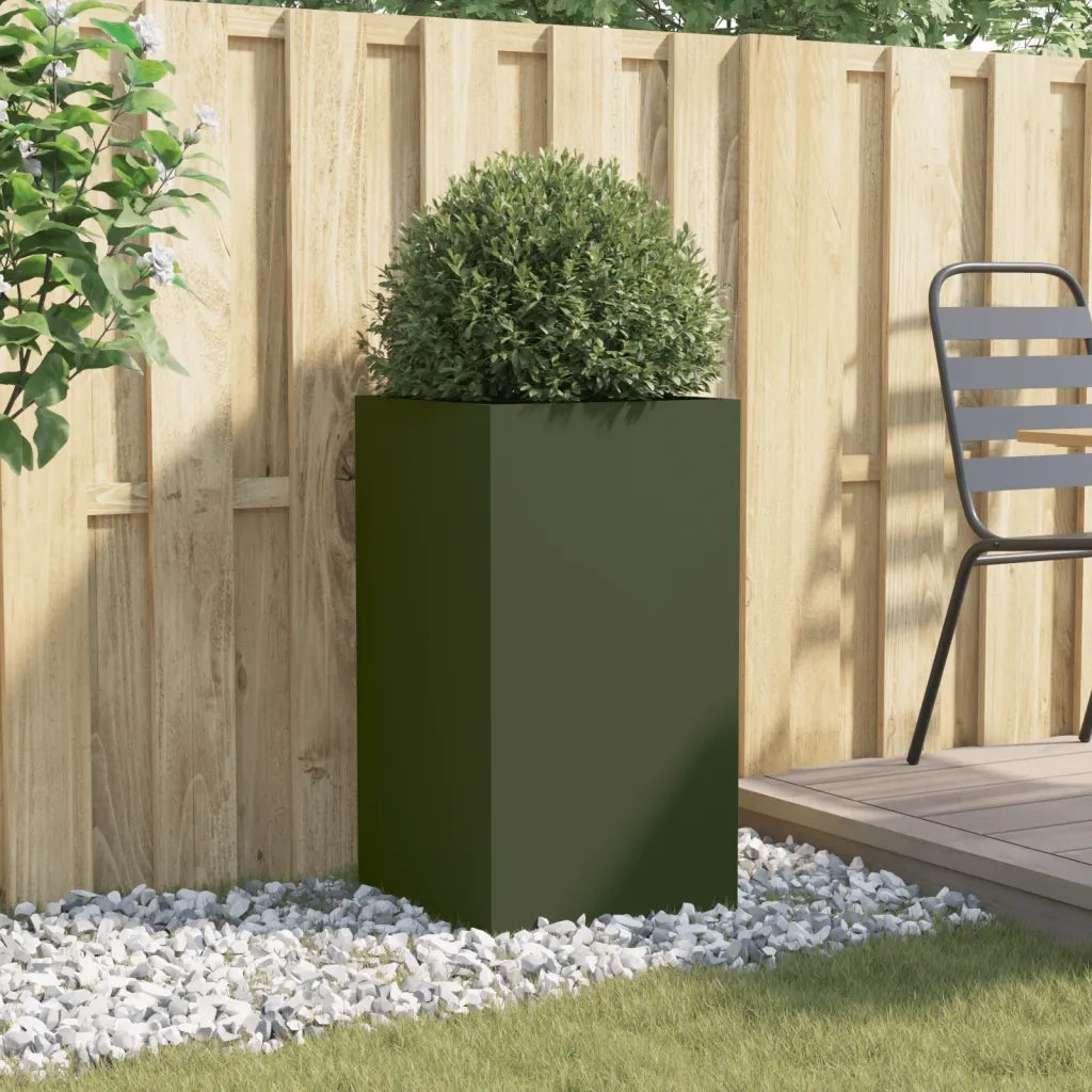 Fioriera | Cassetta per fiori | Vaso Verde Oliva 42x38x75 cm in Acciaio