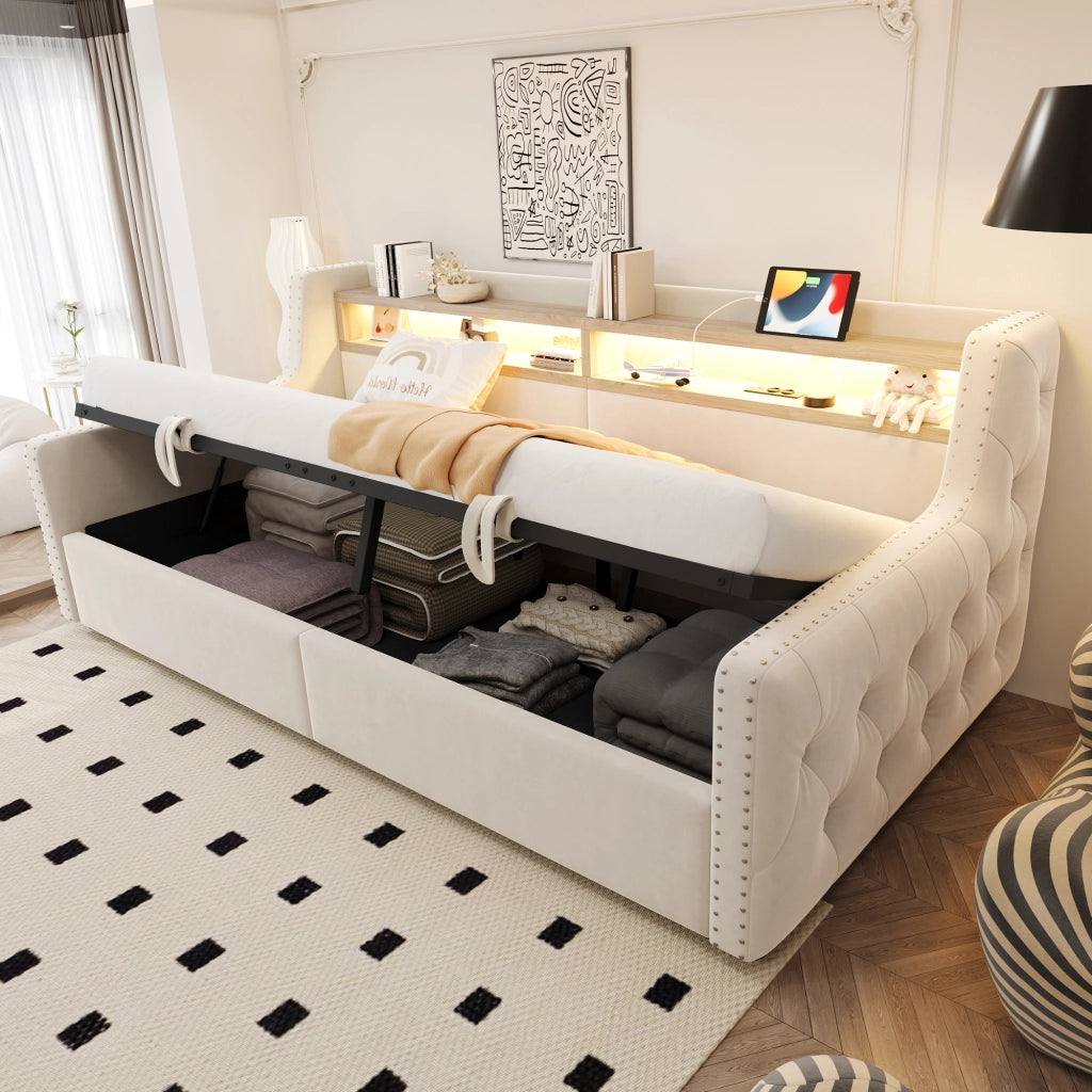 Letto divano con funzione letto e contenitore idraulico velluto 90x200 cm