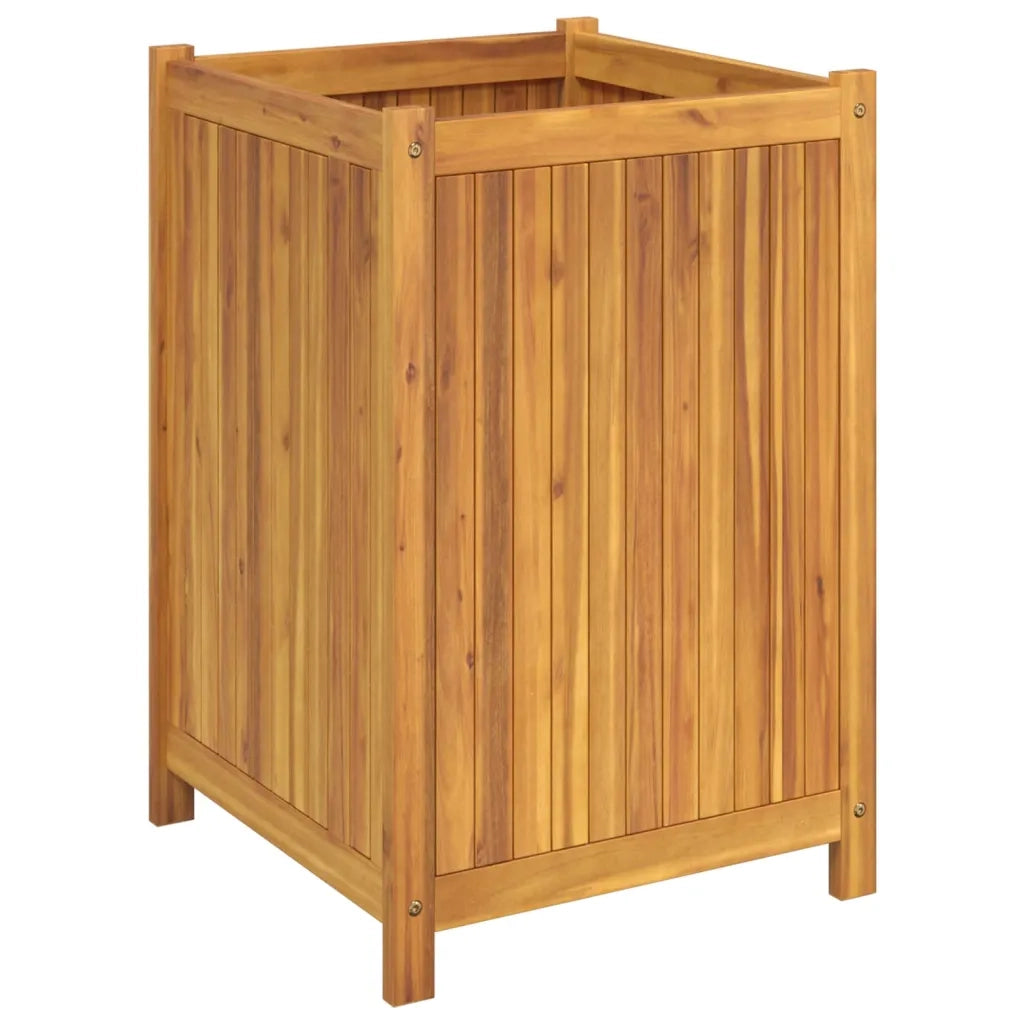 Fioriera | Cassetta per fiori | Vaso Giardino con Rivestimento 50x50x75 cm Massello Acacia